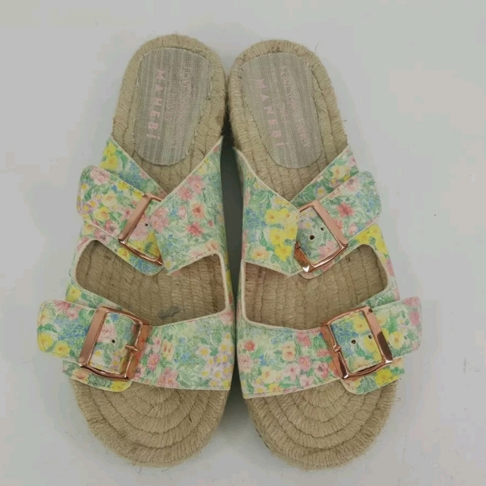 Loveshackfancy X Manebi Floral Leather Double Strap Flat Sandal